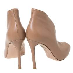 Pre Owned Gianvito Rossi Beige Leather V Neck Peep Toe Booties Size 36.5