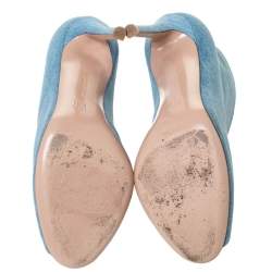 Pre Owned Gianvito Rossi Blue Denim V Neck Peep Toe Booties Size 36