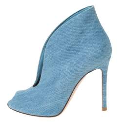 Pre Owned Gianvito Rossi Blue Denim V Neck Peep Toe Booties Size 36