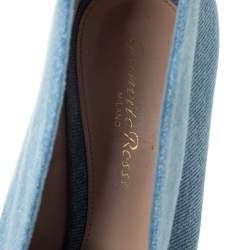 Pre Owned Gianvito Rossi Blue Denim V Neck Peep Toe Booties Size 36