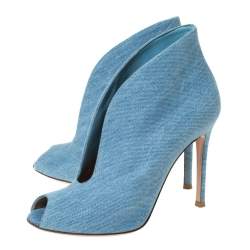 Pre Owned Gianvito Rossi Blue Denim V Neck Peep Toe Booties Size 36