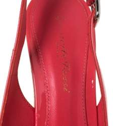 Pre Owned Gianvito Rossi Coral Pink Patent Leather Cork Wedge Peep Toe Platform Slingback Sandals Size 37