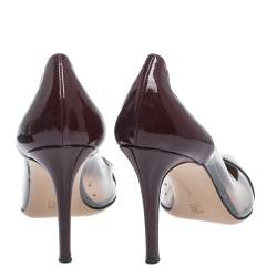 Pre Owned Gianvito Rossi Black/Burgundy Patent And PVC Plexi Pumps Size 38.5