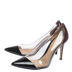 Pre Owned Gianvito Rossi Black/Burgundy Patent And PVC Plexi Pumps Size 38.5