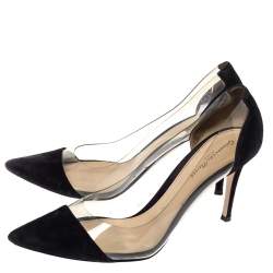 Pre Owned Gianvito Rossi Black Suede Leather And PVC Plexi Pointed Toe Pumps Size 39.5