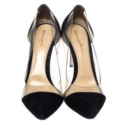 Pre Owned Gianvito Rossi Black Suede Leather And PVC Plexi Pointed Toe Pumps Size 39.5
