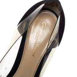 Pre Owned Gianvito Rossi Black Suede Leather And PVC Plexi Pointed Toe Pumps Size 39.5