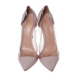 Pre Owned Gianvito Rossi Blush Pink Leather And PVC Plexi Pointed Toe Pumps Size 40.5