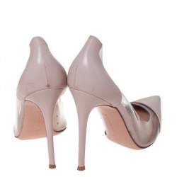 Pre Owned Gianvito Rossi Blush Pink Leather And PVC Plexi Pointed Toe Pumps Size 40.5