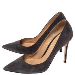 Pre Owned Gianvito Rossi Grey Suede Leather Pointed Toe Pumps Size 38.5