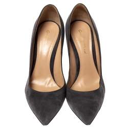 Pre Owned Gianvito Rossi Grey Suede Leather Pointed Toe Pumps Size 38.5