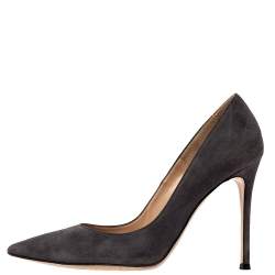 Pre Owned Gianvito Rossi Grey Suede Leather Pointed Toe Pumps Size 38.5