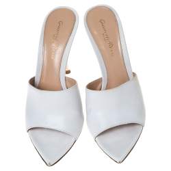Pre Owned Gianvito Rossi White Leather Alise Peep Toe Mules Size 36.5