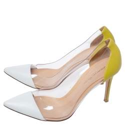 Pre Owned Gianvito Rossi White/Yellow Leather And PVC Plexi Pointed Toe Pumps Size 39