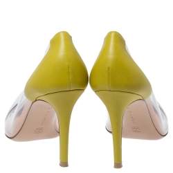 Pre Owned Gianvito Rossi White/Yellow Leather And PVC Plexi Pointed Toe Pumps Size 39