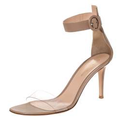 Pre Owned Gianvito Rossi Beige Leather And PVC Plexi Trasp Ankle Cuff Sandals Size 39