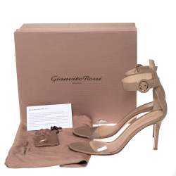 Pre Owned Gianvito Rossi Beige Leather And PVC Plexi Trasp Ankle Cuff Sandals Size 39
