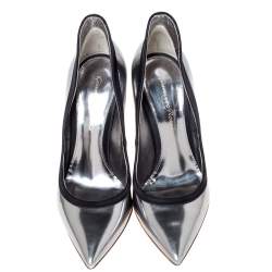 Pre Owned Gianvito Rossi Metallic/Black Leather and Satin Pointed Toe Pumps Size 35.5