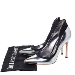 Pre Owned Gianvito Rossi Metallic/Black Leather and Satin Pointed Toe Pumps Size 35.5