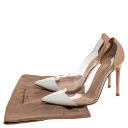 Pre Owned Gianvito Rossi Beige/White PVC and Leather Plexi Pointed Toe Pumps Size 36.5