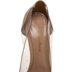 Pre Owned Gianvito Rossi Beige/White PVC and Leather Plexi Pointed Toe Pumps Size 36.5