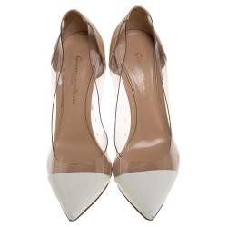 Pre Owned Gianvito Rossi Beige/White PVC and Leather Plexi Pointed Toe Pumps Size 36.5