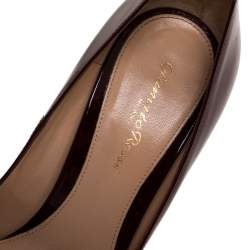 Pre Owned Gianvito Rossi Burgundy Patent Leather Pointed Toe Pumps Size 39.5