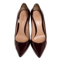 Pre Owned Gianvito Rossi Burgundy Patent Leather Pointed Toe Pumps Size 39.5