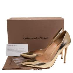 Pre Owned Gianvito Rossi Metallic Gold Leather Pointed Toe Pumps Size 39.5