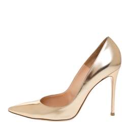 Pre Owned Gianvito Rossi Metallic Gold Leather Pointed Toe Pumps Size 39.5
