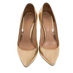 Pre Owned Gianvito Rossi Metallic Gold Leather Pointed Toe Pumps Size 39.5