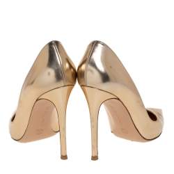 Pre Owned Gianvito Rossi Metallic Gold Leather Pointed Toe Pumps Size 39.5