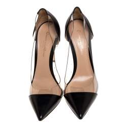 Pre Owned Gianvito Rossi Black Leather And PVC Plexi Pointed Toe Pumps Size 36
