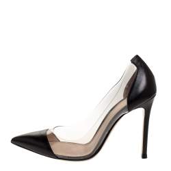 Pre Owned Gianvito Rossi Black Leather And PVC Plexi Pointed Toe Pumps Size 36