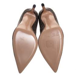 Pre Owned Gianvito Rossi Silver Crystal Embellished Suede Leather Lennox Pointed Toe Pumps Size 39.5 