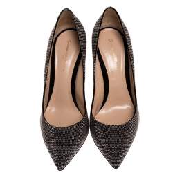 Pre Owned Gianvito Rossi Silver Crystal Embellished Suede Leather Lennox Pointed Toe Pumps Size 39.5 