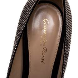 Pre Owned Gianvito Rossi Silver Crystal Embellished Suede Leather Lennox Pointed Toe Pumps Size 39.5 