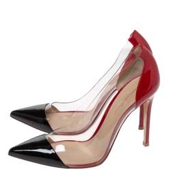 Pre Owned Gianvito Rossi Red/Black Patent Leather and PVC Plexi Pointed Toe Pumps Size 39