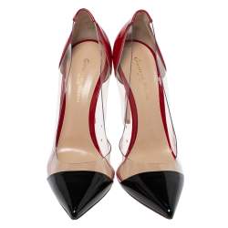 Pre Owned Gianvito Rossi Red/Black Patent Leather and PVC Plexi Pointed Toe Pumps Size 39