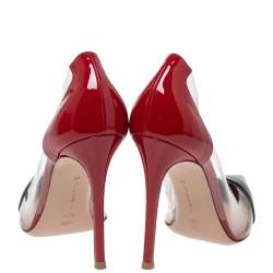 Pre Owned Gianvito Rossi Red/Black Patent Leather and PVC Plexi Pointed Toe Pumps Size 39