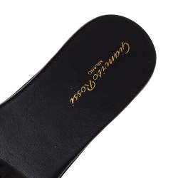 Pre Owned Gianvito Rossi Black Fish Net And Leather Trim Flat Sandals Size 38.5