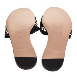 Pre Owned Gianvito Rossi Black Fish Net And Leather Trim Flat Sandals Size 38.5