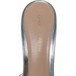 Pre Owned Gianvito Rossi Silver Leather And PVC Bow Slide Sandals Size 40