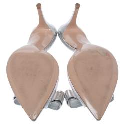 Pre Owned Gianvito Rossi Silver Leather And PVC Bow Slide Sandals Size 40