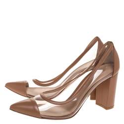 Pre Owned Gianvito Rossi Beige Leather And PVC Pointed Toe Block Heel Pump Size 40
