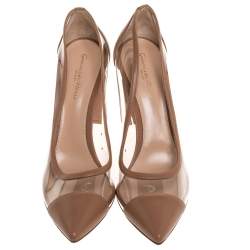 Pre Owned Gianvito Rossi Beige Leather And PVC Pointed Toe Block Heel Pump Size 40