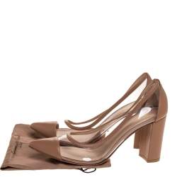 Pre Owned Gianvito Rossi Beige Leather And PVC Pointed Toe Block Heel Pump Size 40