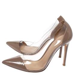 Pre Owned Gianvito Rossi Grey Patent And PVC Plexi Pointed Toe Pumps Size 38.5