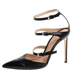 Pre Owned Gianvito Rossi Black Leather Carey Triple Ankle Strap Pumps Size 36