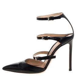 Pre Owned Gianvito Rossi Black Leather Carey Triple Ankle Strap Pumps Size 36